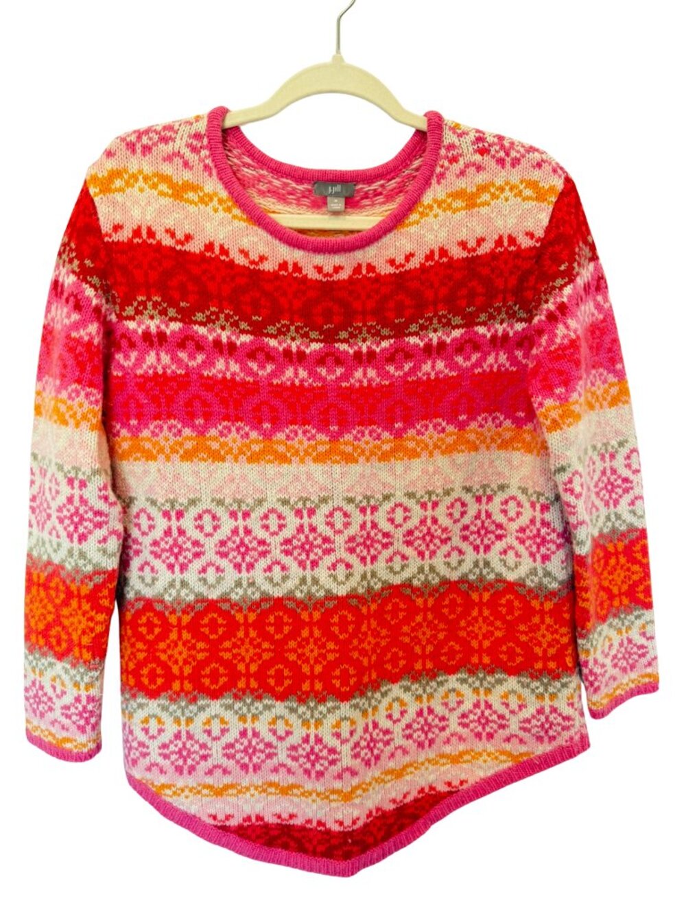 J.Jill Fair Isle Wool Angora Sweater Pink Red Orange Women’s M